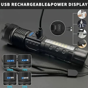 Charging port and battery-display illustration for a flashlight