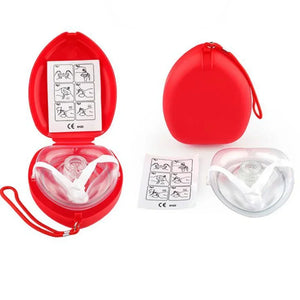 Pocket mask, red case and instruction sheet shown together
