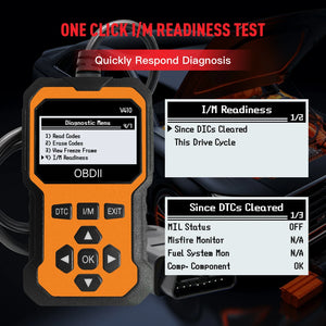 V410 display illustrated with an I/M readiness screen