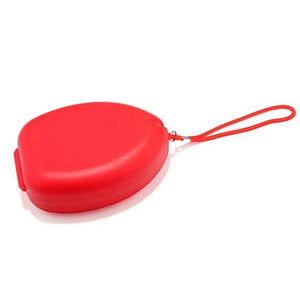 Closed red mask case with wrist cord