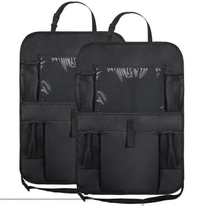 Two black seat-back organizers shown together