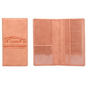 Pink long-format document holder shown open