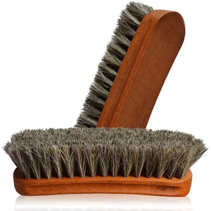 Wood-toned handheld brushes with bristle heads