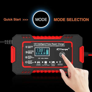 Mode button on a battery-charger front panel