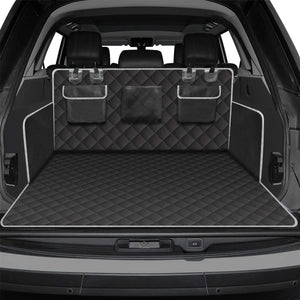 Black cargo liner covering the floor and rear seat backs