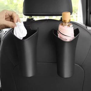 Open umbrella holders with hanging attachments in use