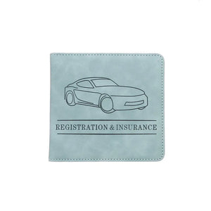 Blue short-format vehicle document holder with front marking