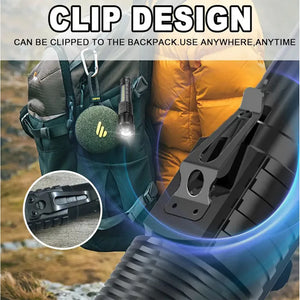 Flashlight clip illustrated on a backpack
