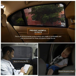 Mesh window shades illustrated inside a car