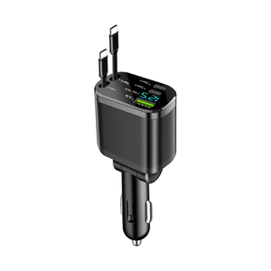 Car charger with built-in cable ends and digital display