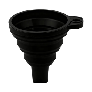 Black collapsible funnel on a white background