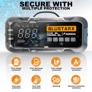 BLUSTARX 4000A Démarreur Portable 4-en-1 avec Compresseur d'Air - Blustarx