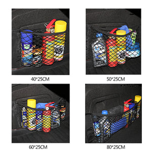 Different widths of mesh trunk pockets in use