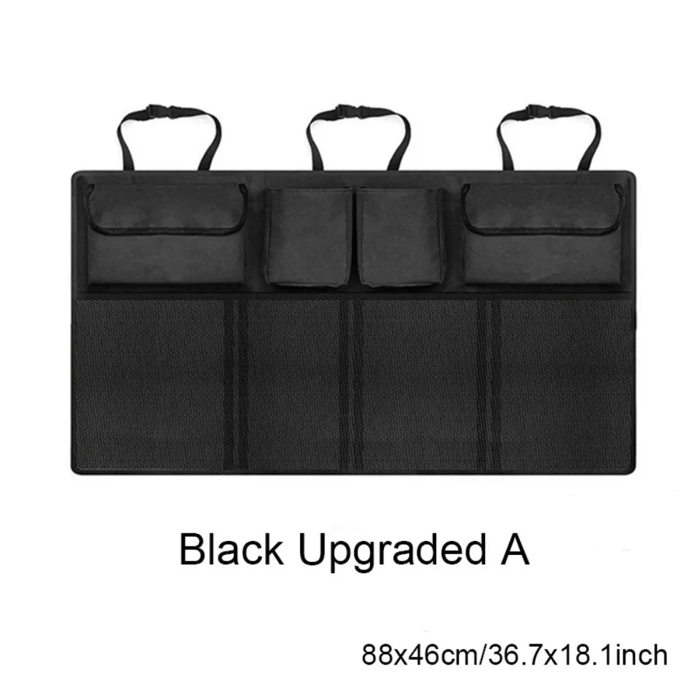 Black hanging trunk organizer with multiple pockets
