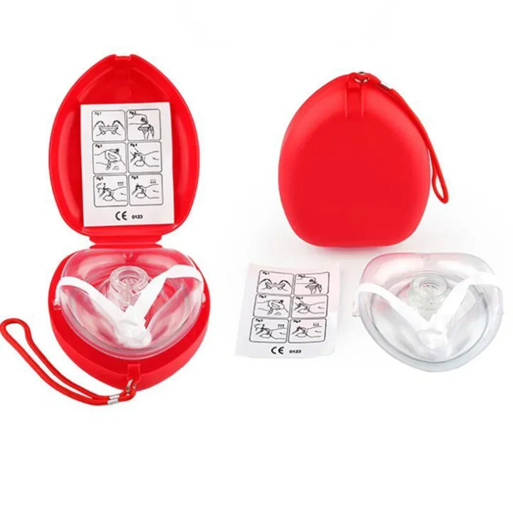 Pocket mask, red case and instruction sheet shown together