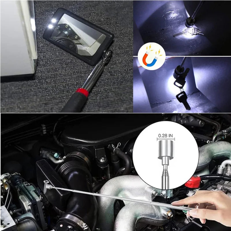 Pickup tool and illuminated mirror in automotive use