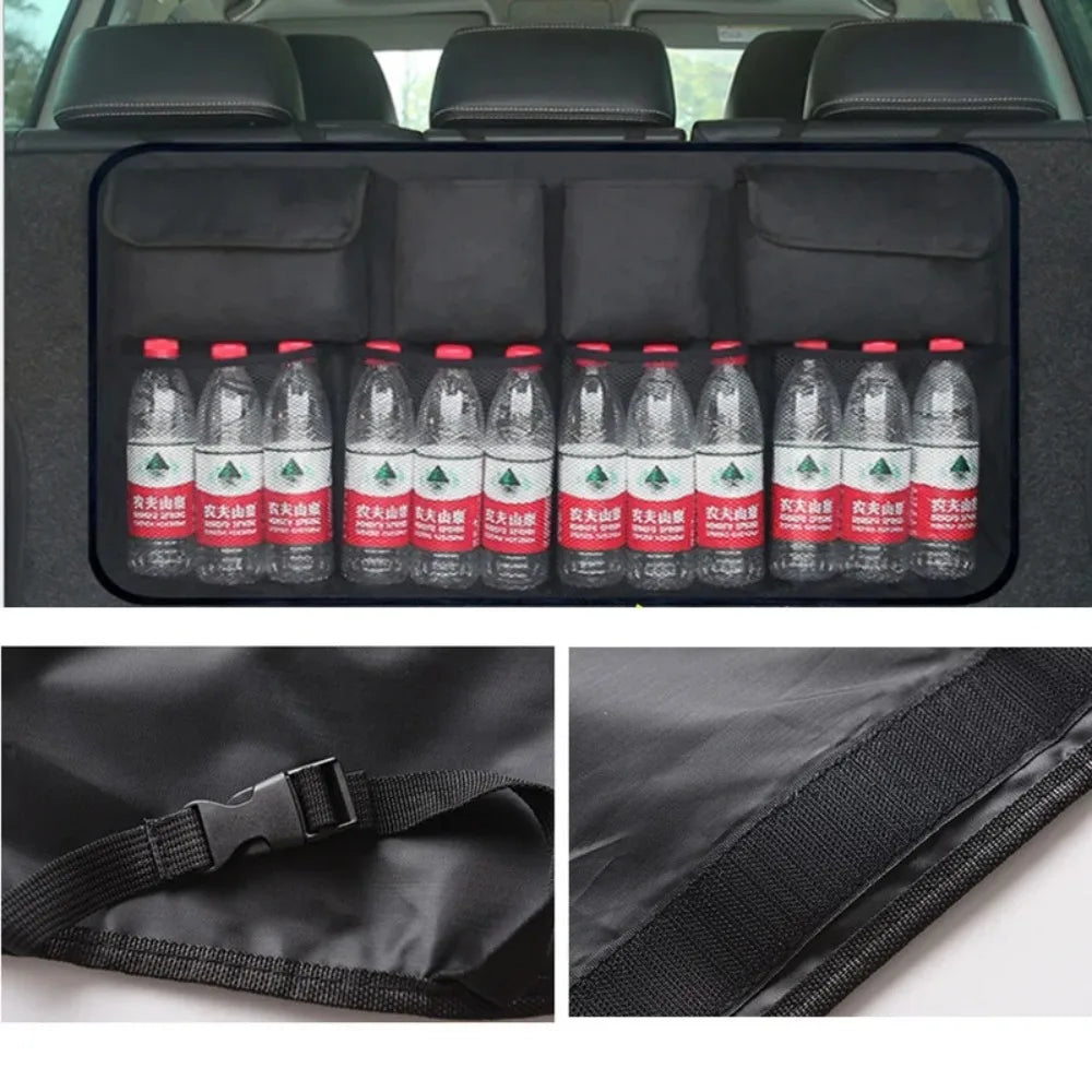 Close views of organizer straps, fabric and pockets