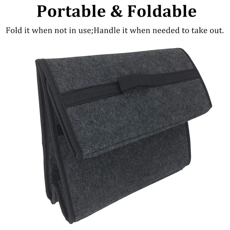 Felt storage box shown folded for carrying