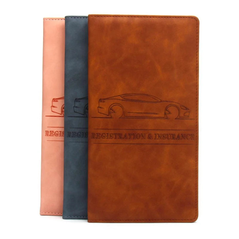 Brown, black and pink vehicle document holders