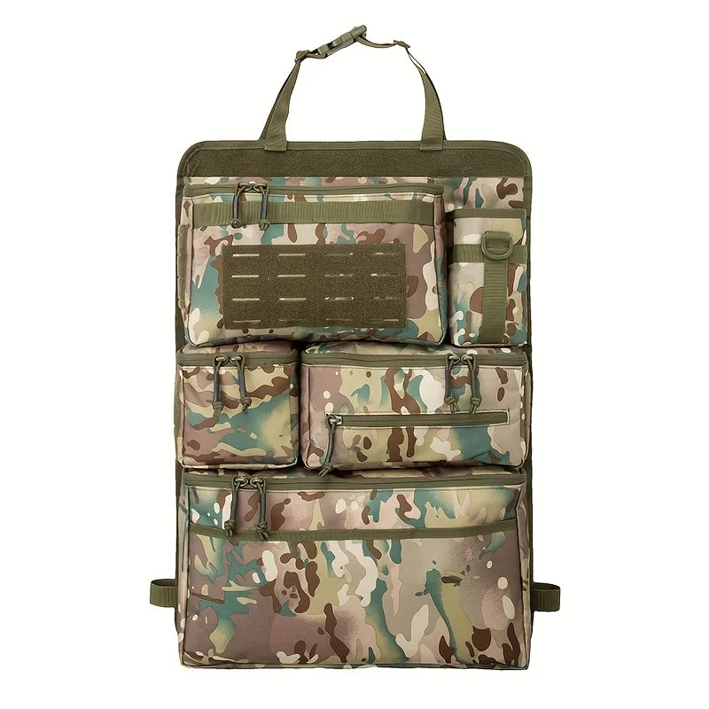 Camouflage hanging seat-back storage bag