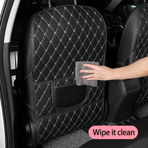 Hand wiping the front of a stitched seat protector