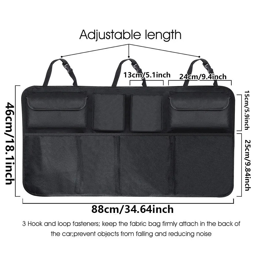 Supplier dimensions and strap layout for an eight-pocket organizer