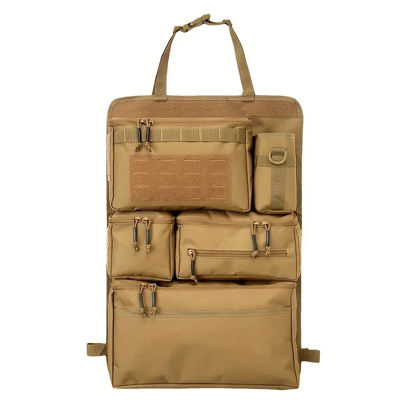 Brown hanging seat-back storage bag