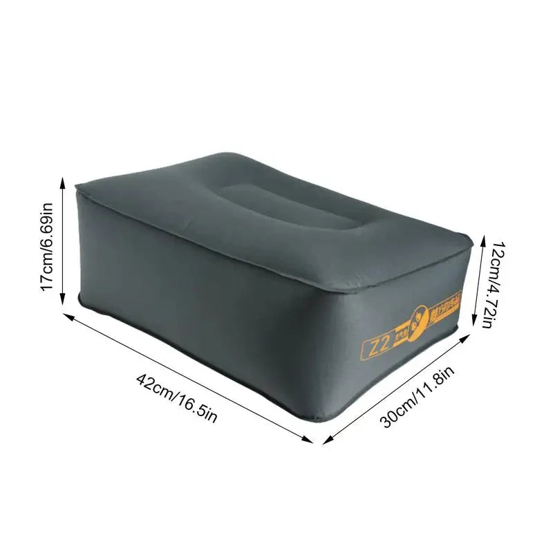 Block-style inflatable cushion with supplier measurements