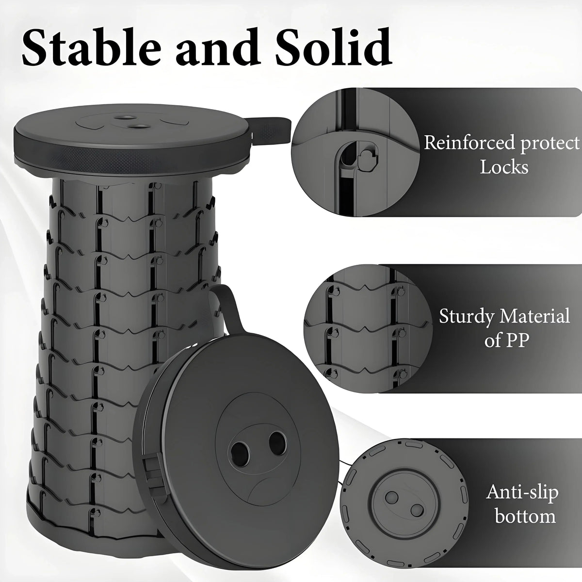 Supplier graphic showing the stool locking segments and base
