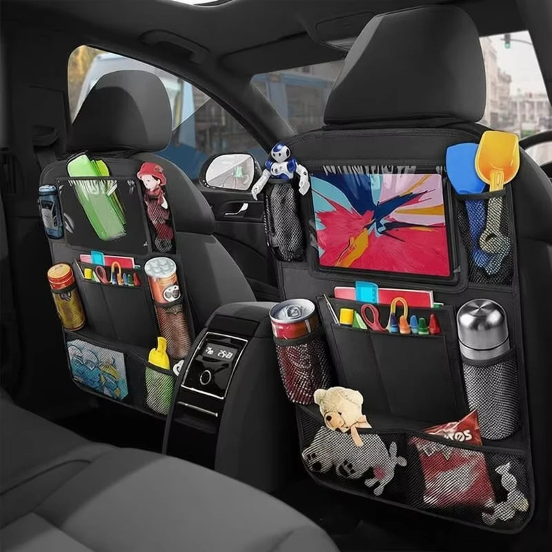 Storage pockets of a seat-back organizer in use