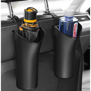 Two umbrella holders mounted behind car seats