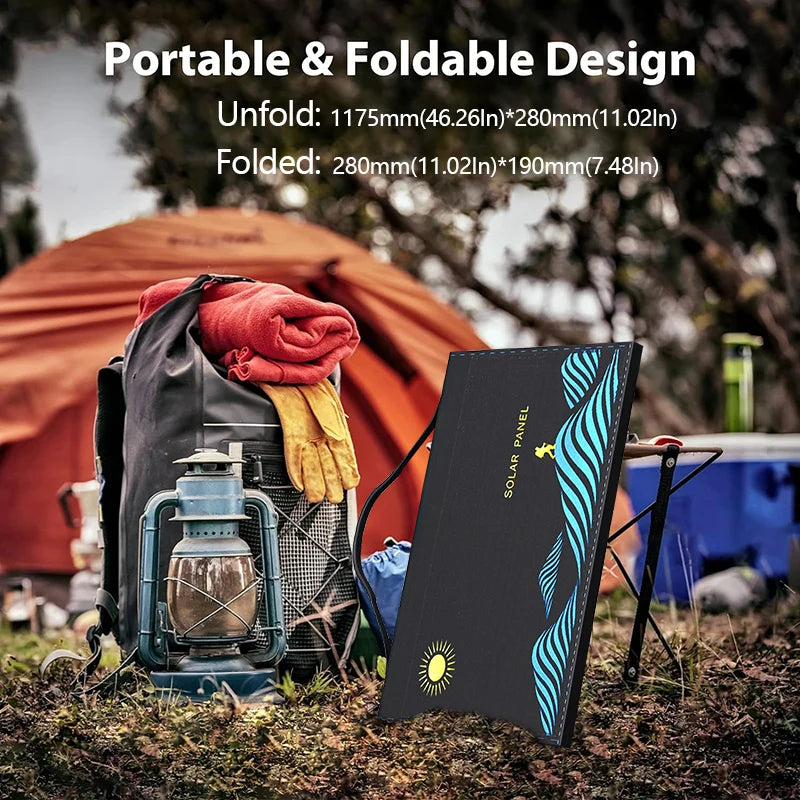 Solar-panel bag photographed beside an outdoor backpack