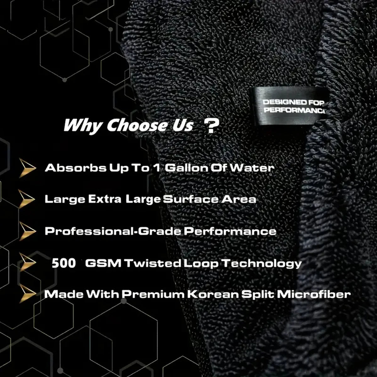 Supplier graphic listing towel fabric and absorbency claims