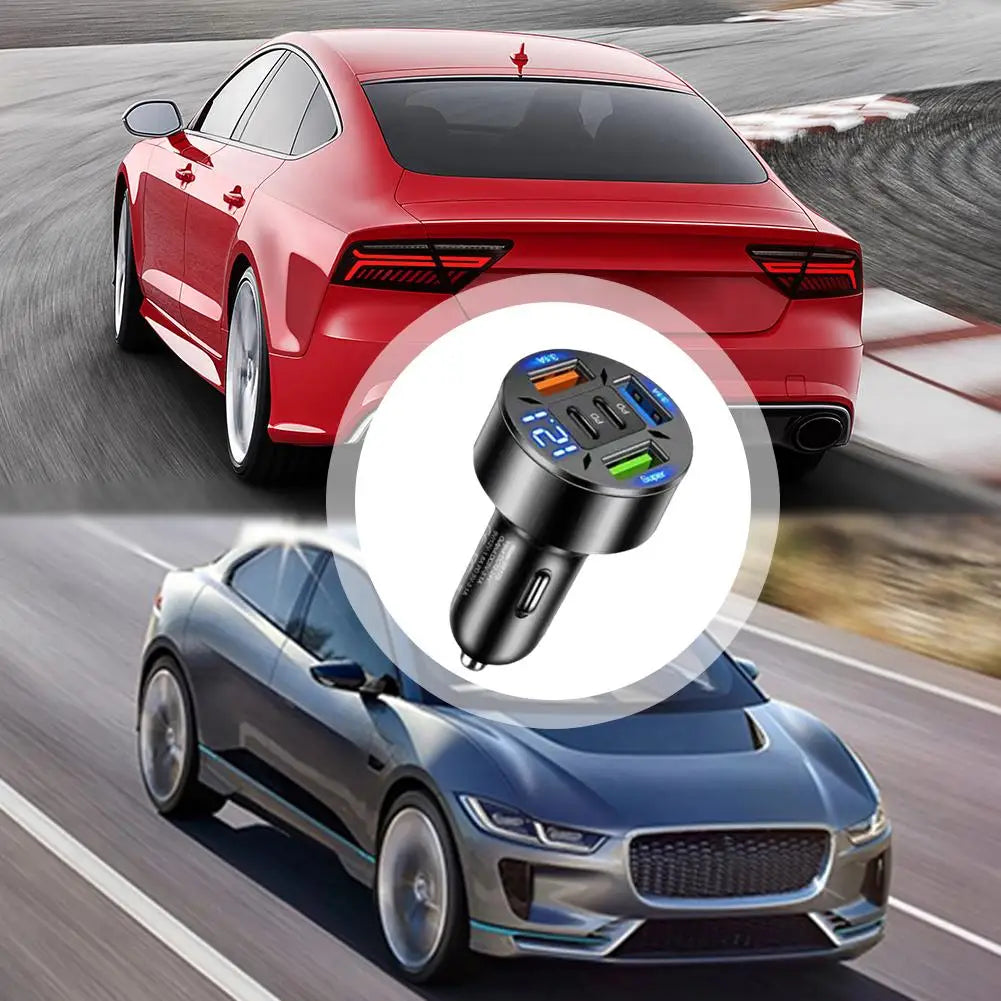 Car charger illustrated beside two cars