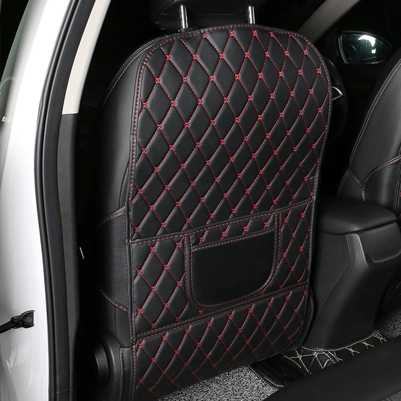 Long seat-back protector with red stitching