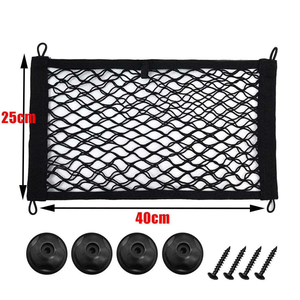 Large storage net shown with mounting pieces