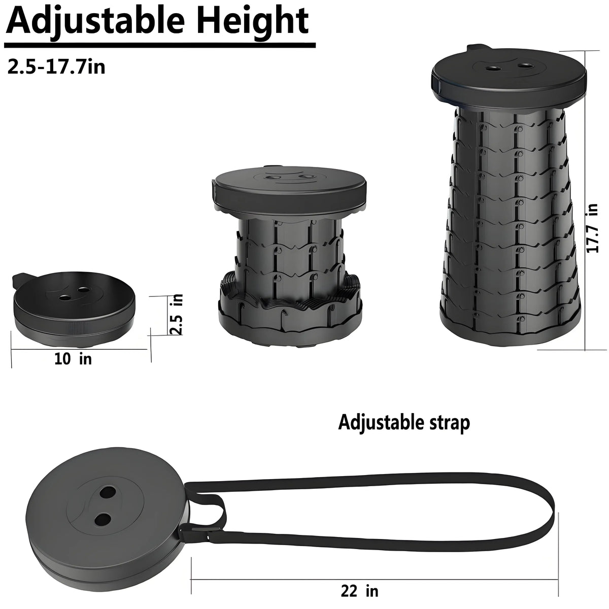 Supplier dimension diagram for the telescoping stool