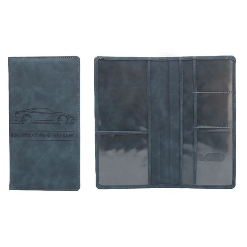 Black long-format document holder shown open