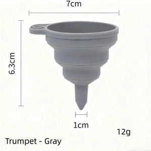 Small gray funnel with supplier dimensions