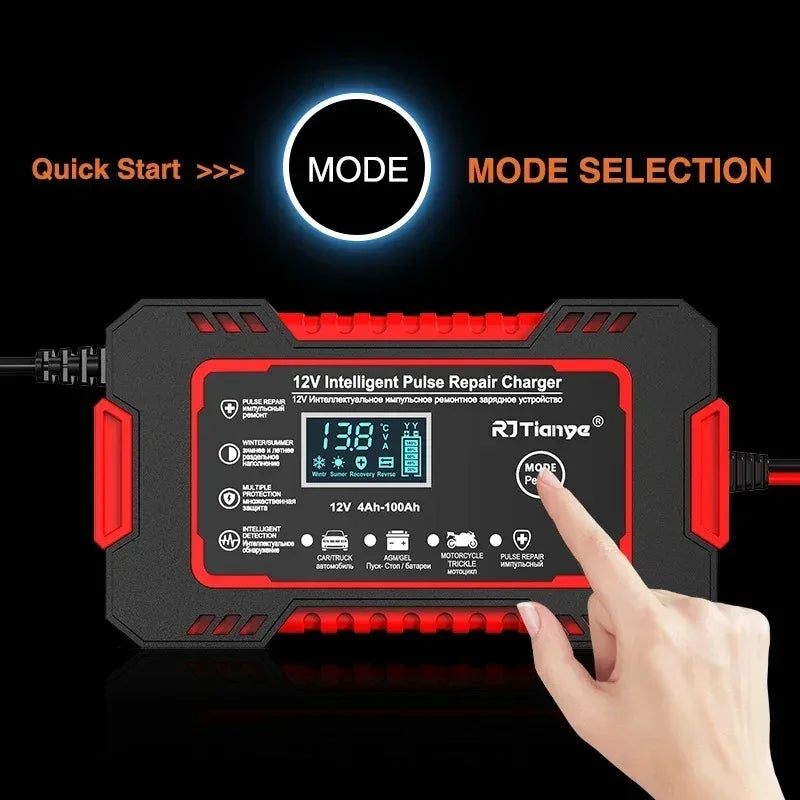 Mode button on a battery-charger front panel