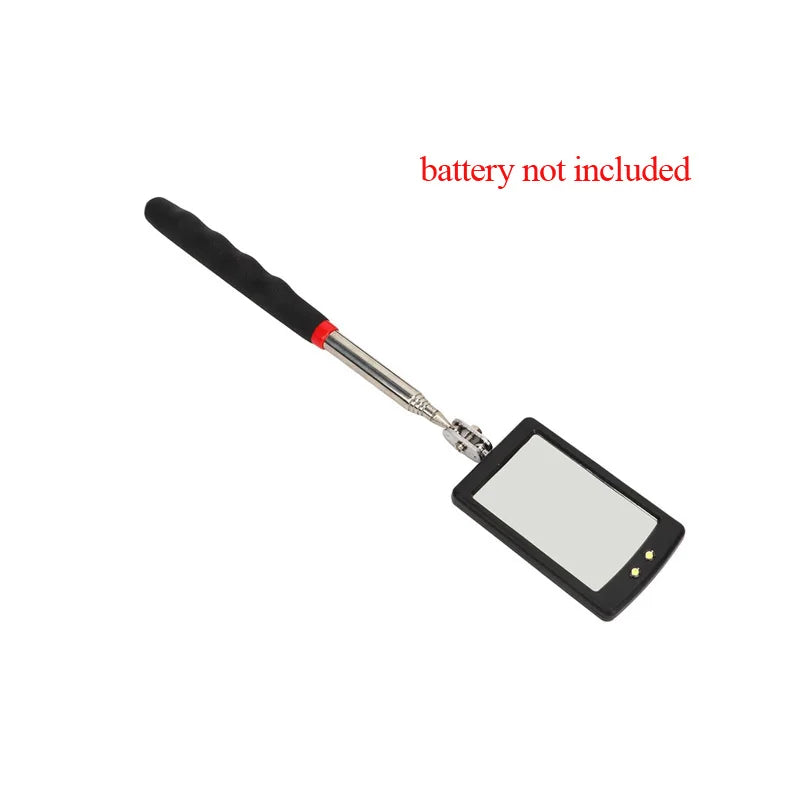Square inspection mirror with supplier battery note