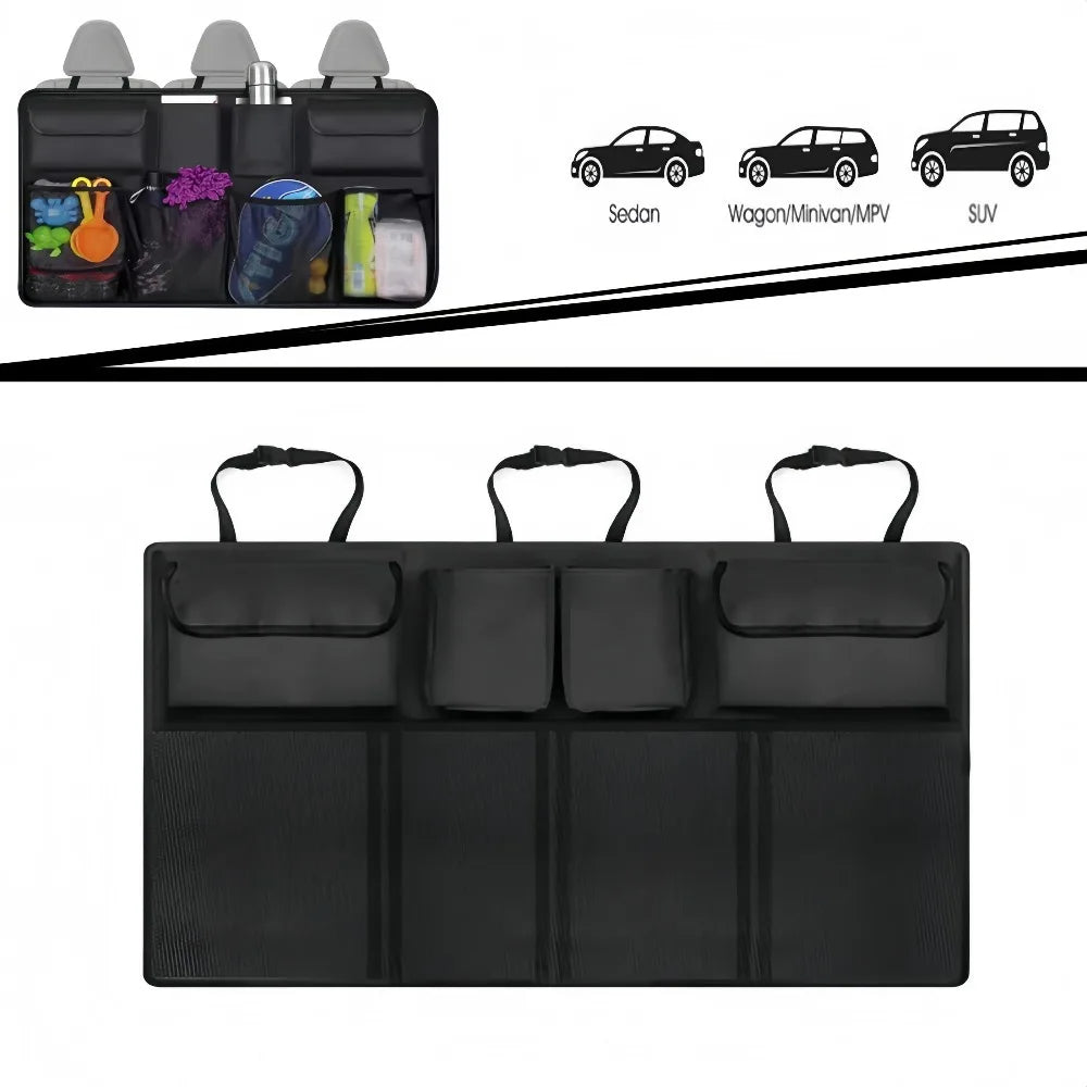 Rear-seat organizer layout and vehicle-type illustration