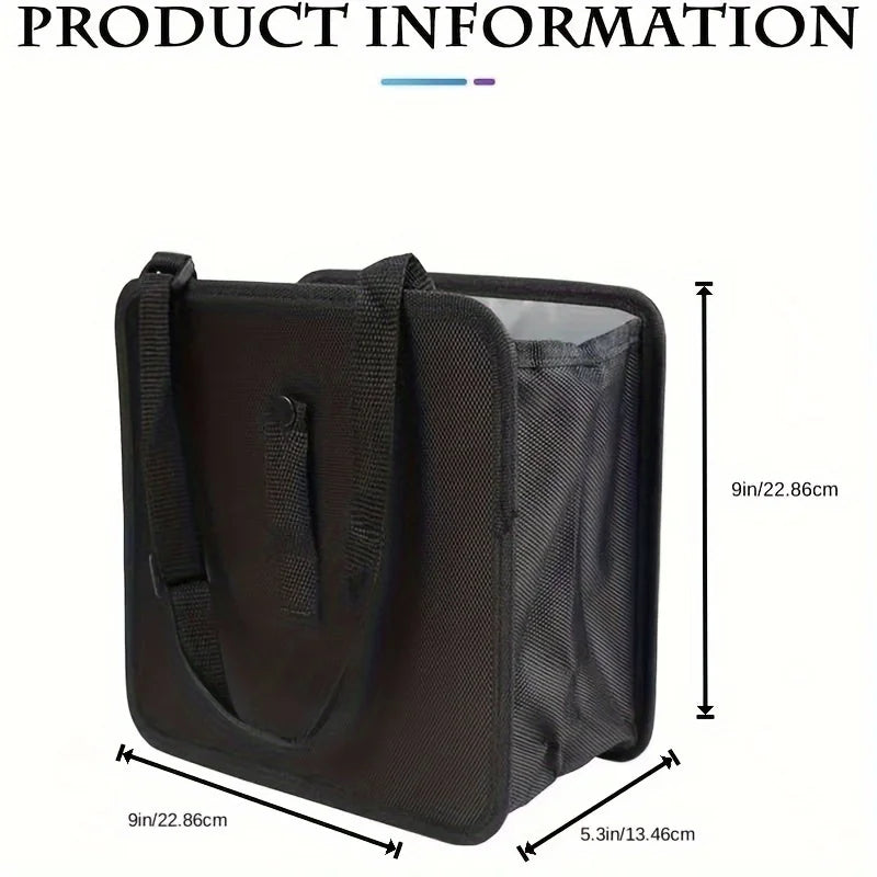 Supplier size diagram for a black hanging car bag