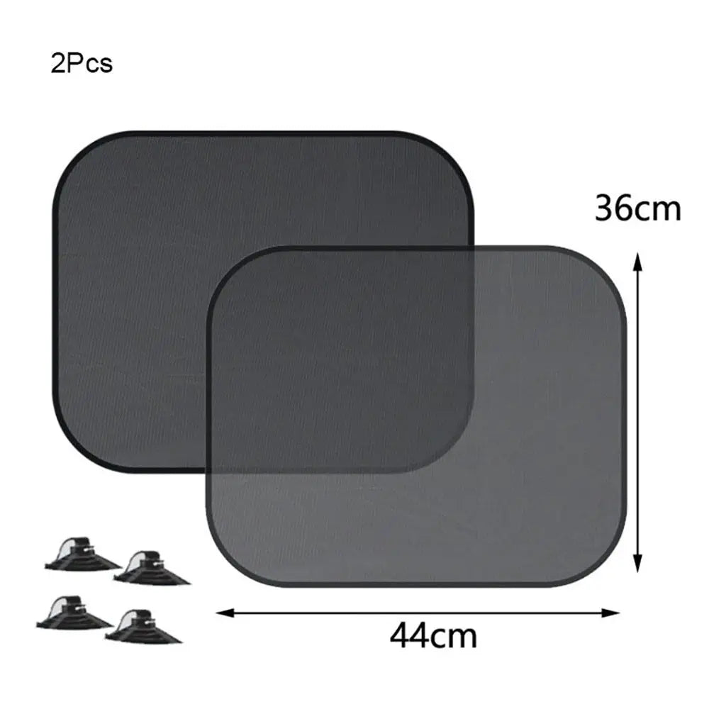 Two rear-window shades with supplier size diagram