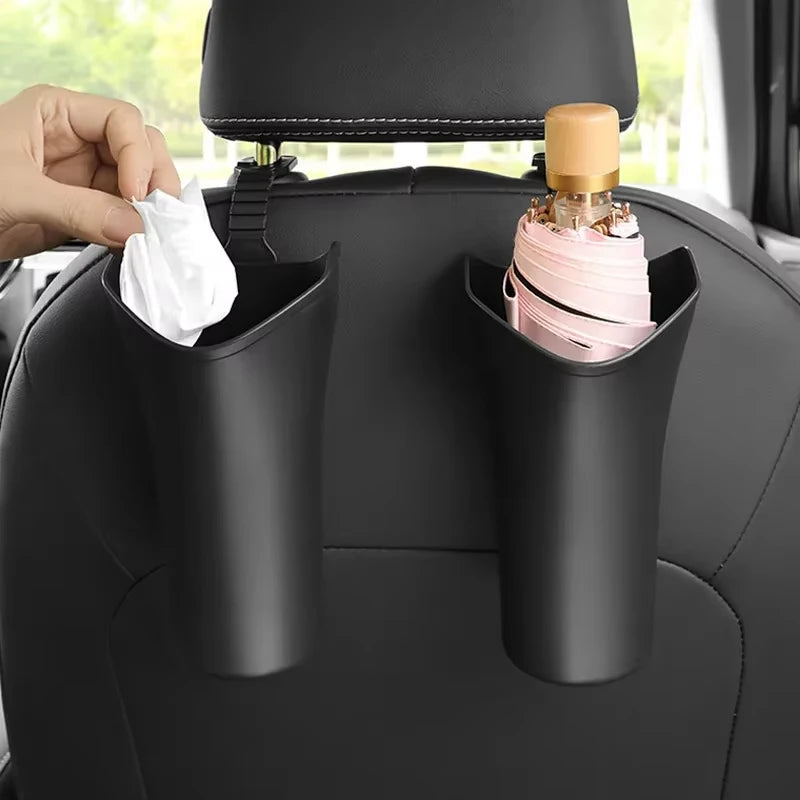 Open umbrella holders with hanging attachments in use