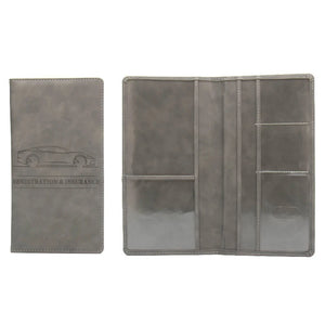 Gray long-format document holder shown open