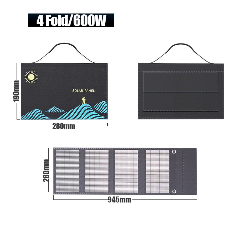 Four-panel folding bag with supplier size diagram