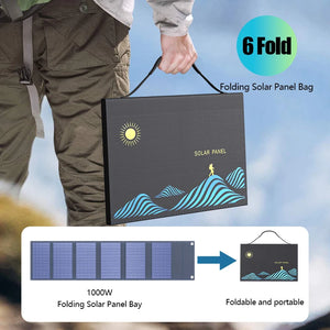 Folding solar-panel bag carried by its handle
