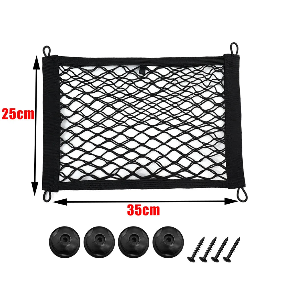 Medium storage net shown with mounting pieces