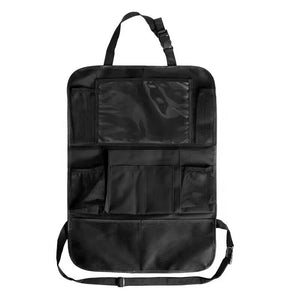 Black seat-back organizer on a white background